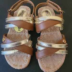 NEW Michael Kors gold and tan girls / childrens sandals with strap size 9